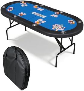 Garvee 8 Player Oval Poker Table Foldable, 72" Poker Game Tables with Storage Bag, Collapsible Legs, Padded Rails & Cup Holders, Portable Folding Game Table for Texas Holdem and Blackjack, Blue