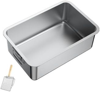 REASOR 1 Pack Stainless Steel Cat Litter Box with 1 Cat Litter Scoop,Extra Large Litter Box for Pet,with Carry Handle,Easy Clean,Non-Stick Smooth Surface (45(L)*35(W)*10(H) CM 1pack)