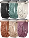 6 Pack Floral Engraved Bands Compatible with Apple Watch Bands 44mm for Women 40mm 41mm 45mm 46mm 49mm, Adjustable Comfortable Silicone for iWatch Band 38mm Womens Series Ultra SE 10 9 8 7 6 5 4 3 2 1