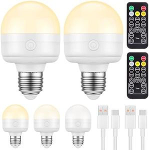 MOKOQI Rechargeable Light Bulbs with Remote Control E27 LED Light Bulb with Dimming and Timer, Magnetic Detachable Bulb for Wall Sconce and Lamp Replace, 2 Pack