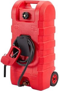 Fuel Caddy 15 Gallon, Portable Gasoline Tank Container With Manual Fuel Transfer Pump & 10ft Long Hose, Gasoline Diesel Fuel Storage Tank On-Wheels, Portable Gas Tank for Cars, Lawn Mowers, Boats, Red