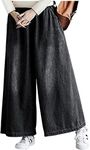 UQJE Women's Wide Leg Jeans Baggy Denim Pants High Waisted Mom Jeans with Pockets, Black, Large