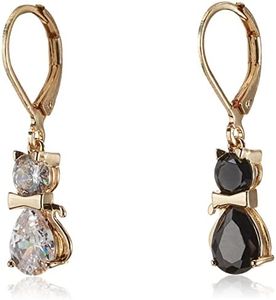 Betsey Johnson CZ Cat Mismatched Drop Earrings, CRYSTAL/BLACK