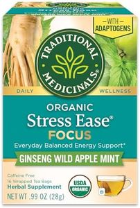 Traditional Medicinals Tea, Organic Stress Ease Focus, with Adaptogens, Everyday Balanced Energy, Ginseng Wild Apple Mint, 16 Tea Bags