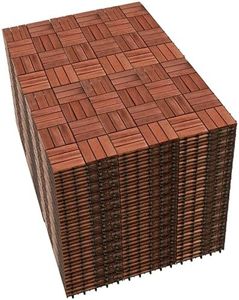 PrimeZone 432 PCS FSC Certified Acacia Wood Interlocking Patio Deck Tiles - 12" x 12" Indoor Outdoor Waterproof Flooring Tiles for Balcony, Backyard & Poolside, All Weather Use, Brown, Checker