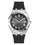 GUESS Silicone Men 42Mm Analogue Watch - Black Strap Black Dial Silver Tone Case, Black Band