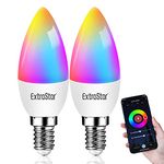 EXTRASTAR E14 Smart Bulb, Alexa Light WiFi LED Candle Bulbs C37, 6W 600lm, WiFi RGB Color Dimmable Multicolor + Warm or White Light, Compatible with Alexa and Google Home, Pack of 2