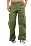 KRIX Solid Parachute Cargo Pants for Men, Stylish Baggy Cargo Pants for Men, with 6 Pockets 98% Cotton, 2% Lycra (in, Numeric, 34, Regular, Olive Green)