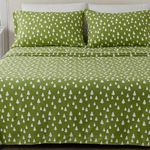 Great Bay Home Flannel Sheet Set Queen Size - 100% Turkish Cotton, Double-Brushed, Printed Bed Sheets - Ultra-Soft, Cozy, 4-Piece Bedding Set (Little Trees - Olive)