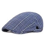 YAMEIZE Vintage Flat Cap Grid for - Men Women Duckbill British Style Newsboy Cotton Beret Hat Men Retro Winter Driving Outdoor Blue