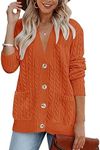 MEROKEETY Women's 2024 Casual Long Sleeve Open Front Cardigan Sweater Solid Color Button V Neck with Pockets,Orange,S