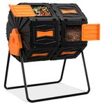 Marcytop Outdoor Compost Tumbler Bin Composter Dual Chamber, 140L/37Gallon, Black Orange