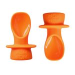 Nom Nom Kids | Baby Pouch Spoons | 2 Spoons + a Travel Bag | Little Nom Nom Silicone weaning Spoons for use with Baby Food Pouches and Reusable Pouches | Baby Travel Essentials (Orange)