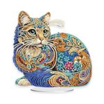 Eiflow Tabletop Special Diamond Craft Painting Kit Animal Cat, 9.4x9.4inch Gem Painting Art Kit for Adults, DIY Diamond Desk Placement Ornament (Cat)