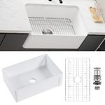 Kitchen Sink, 76 x 45 cm Reversible Ceramic White Farmhouse Kitchen Sink, Single Bowl Sink for Kitchen, Undermount Sink with Stainless Steel Basket Sink Strainer and Grid