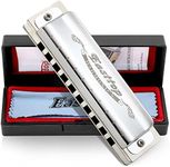 East top Harmonica Key of C, Silver 10 Holes Diatonic Blues Harp T008 Mouth Organ Harmonica for Adults,Professionals, Beginner, Students and kids