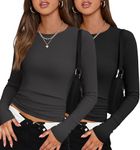 Zeagoo Women’s Long Sleeve Shirts Tight Fitted Going Out Crop Tops Crewneck Basic Tee Y2k Outfits Teens Girls Clothes Black,Grey