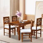 CHURUWOODCRAFT MoonWooden CNC Design|Wooden Dining Table 4 Seater with Cushioned| Dining Table with 4 Chairs for Home, Restraunts|Premium Polish Dining Room Sets |Sheesham Wood, (Honey Finish)