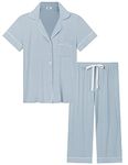 Amorbella Ladies Button Up Pyjamas Bamboo Pajama Set for Women Short Sleeve Pjs Cooling(Blue, Medium)