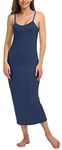 Vlazom Women's Nightdresses, Long Slip Dress for Ladies Soft Full Slip Petticoat Spaghetti Strap Chemises V Neck Nightgown Navy Blue,S