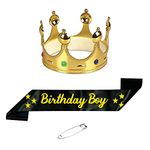 Birthday Boy Black Sash & King Crown for Birthday Boy & Mens - 2 Pc Combo Set