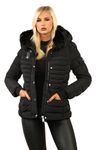 shelikes Womens Hooded Winter Jacket Quilted Padded Warm Coat Parka Jacket With Faux Fur Hood & Zip Pocket (Black, XXL)