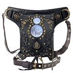 Gothic Waist Bag Fanny Pack Leather Steampunk Bag Purse Chain Leg Bag Crossbody Shoulder Messenger Hip Pouch, Black, Large