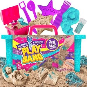 GirlZone Mermaid Sensory Sand Kit, 2lbs Moldable Play Sand for Kids Aged 3+, Magic Sand with Gems, Tools & Portable Treasure Chest, Kids Toys for Playdates, Party Games & Gifting