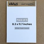 Vibhuti Crafts Foam Board Sheets 3mm A4 Size (8.3 inch x 11.7 inch), Pack of 5 - Lightweight & Sturdy for DIY Crafts, School Projects, Signs, Displays - Sunboard/Foamboard