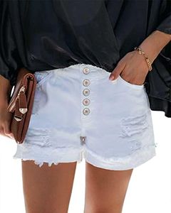 Denim Jean Shorts for Womens Ladies Casual Comfy Stretchy Summer Pocketed Hot Shorts with Buttons White M