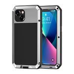 Lanhiem for iPhone 13 Metal Case, Heavy Duty Shockproof Tough Rugged Case with Built-in Glass Screen Protector, 360 Full Body Protective Cover for iPhone 13 6.1 inch, Silver