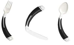 Curved Cutlery - Adult Eating Aid - Full Set of Light Weight Angled Cutlery (Left Hand, Black)