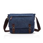 FANDARE Retro Shoulder Bag Canvas Messenger Bag for Men Postman Crossbody Bag Handbag fit 12.9 inch Laptop Business Satchel Bag for Travel School College Commuter Bookbag Large Briefcase Blue M