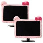 2 Pcs Computer Monitor Cover with Cat Ear Furry Pink Kawaii Elastic Monitor Dust Cover Dustproof Cover for PC TV Laptop LCD Screen (17 - 24 Inch)