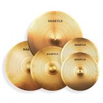 SHAEVLE Low Volume Cymbal Pack Drum Cymbals Sets Golden Mute Cymbal 14"Hi-hat+16"Crash+18'Crash+20"Ride Quiet Drum Cymbal Pack for Practice