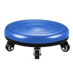 Lanstics Low Roller Seat Wheel Stool Chair PU Leather Rolling Stool Seats on Wheels for Home Office Fitness Round Roller Seat Stool (Blue)