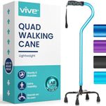 Vive Quad Cane - Walking Stick for Men and Women - Lightweight Adjustable Staff - Comfortable Right and Left Hand Grip for Stability Support - Four Prong Sturdy Aluminum Travel Aid - 4 Tip Blue