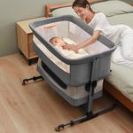 nordmiex 3 in 1 Baby Crib Bedside Crib,Baby Bassinet,Adjustable Portable Bed for Infant/Baby,Deep Grey