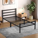 Mr IRONSTONE Twin Bed Frame with Headboard and Footboard 12.4 Inch Black Metal Platform Bed Frame with Storage Heavy Duty Non-Slip with Steel Slats No Box Spring Needed