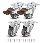 Nefish 4 Pack 1" Small Caster Wheels for Furniture Low Profile Soft Rubber Casters Swivel Plate Castors Rolling Smooth, Load Capacity 100 Lbs for Set of 4 (2 with Brake and 2 Without)