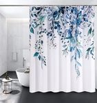 REZAYMRS Floral Shower Curtain with 12 Hooks, 72''x72'' Waterproof Polyester Fabric Shower Curtains for Bathroom, Weighted Hem Bathtubs Hotel Curtain, Machine Washable, Quick Dry (Blue)