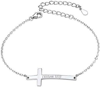 PROSILVER Sideway Cross Bracelet 925 Sterling Silver Minimalist Womens Bracelets Customized Name ID Bracelet