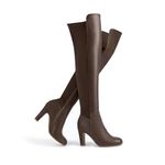 SelenePair Women's Over The Knee Boots Stretch Thigh High Block Mid Heel Boot Fashion Side Zip Winter Boots, Brown Pu V1, 9 UK