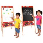WUDLY® 3-in-1 Wooden Easel Board for Kids – Double-Sided Chalkboard & Whiteboard with Magnetic Letters, Marker, Duster & Chalk, Learning Drawing & Writing Board for Children