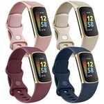 4 Pack Bands Compatible with Fitbit Charge 6 Bands/Fitbit Charge 5 Bands Women Men, Soft Sport Waterproof Replacement Wristbands Strap for Fitbit Fitbit Charge 6/5 Advanced Fitness Tracker (Small, Rose Gold/Gold/Wine Red/Navy Blue)