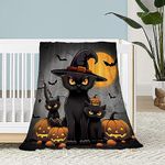 Neatee Living Halloween Kids Throw Blanket Small Blanket for Couch Sofa Lightweight Fuzzy Soft Plush Fleece Blankets and Throws Girls Boys Child Black Spooky Pumpkins Cats Blanket 40x50