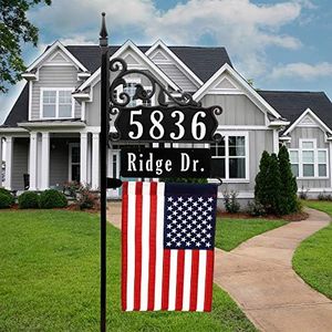 Address America Super Reflective USA Handcrafted Boardwalk Home Address Sign For Yard - With Name Rider And American Flag - 58" Post