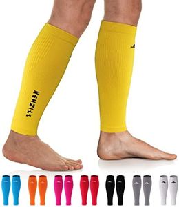 NEWZILL Calf Compression Sleeve for Men & Women | Footless Compression Socks for Shin Splint Relief, Varicose Veins | Perfect Leg Sleeve for Running, Travel, Nursing, Work, Fitness (L/XL Yellow 1Pair)