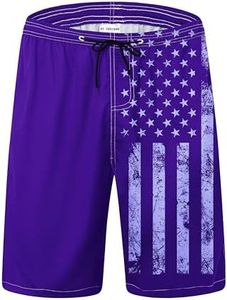 Mens Swim Trunks for Men, Vintage Purple American Patriotic Flag Mens Board Shorts Swimwear Bathing Suit with Mesh Lining, Funny Hawaii Quick Dry Beach Shorts for Men Swimming Trunks, X-Large