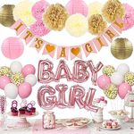 Gender Reveal Baby Shower Decoration Balloon Pink White Baby Girl Balloons Decoration with Its a Girl Banner 33Pcs Gender Show Party Supplies Girl Birthday Set